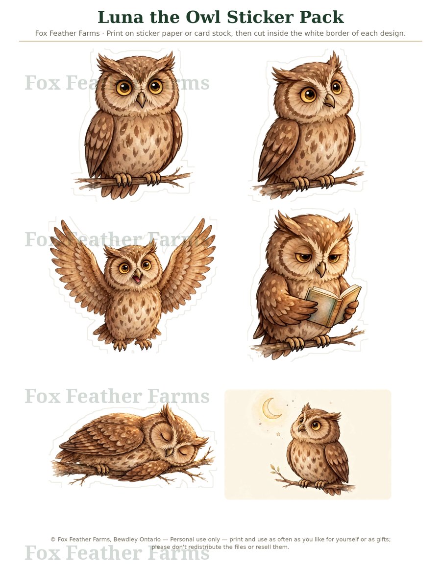 Luna the Owl Sticker Pack